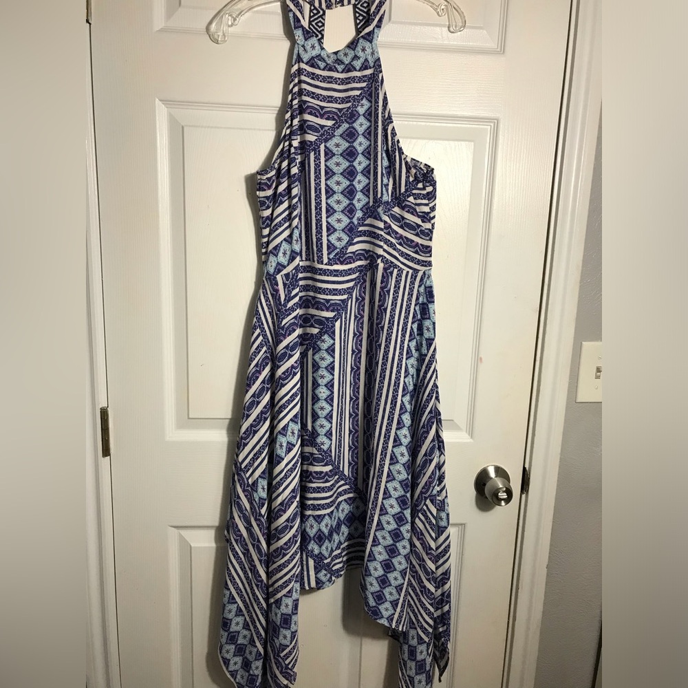 Dina Be Blue Geometric Halter Midi Dress L